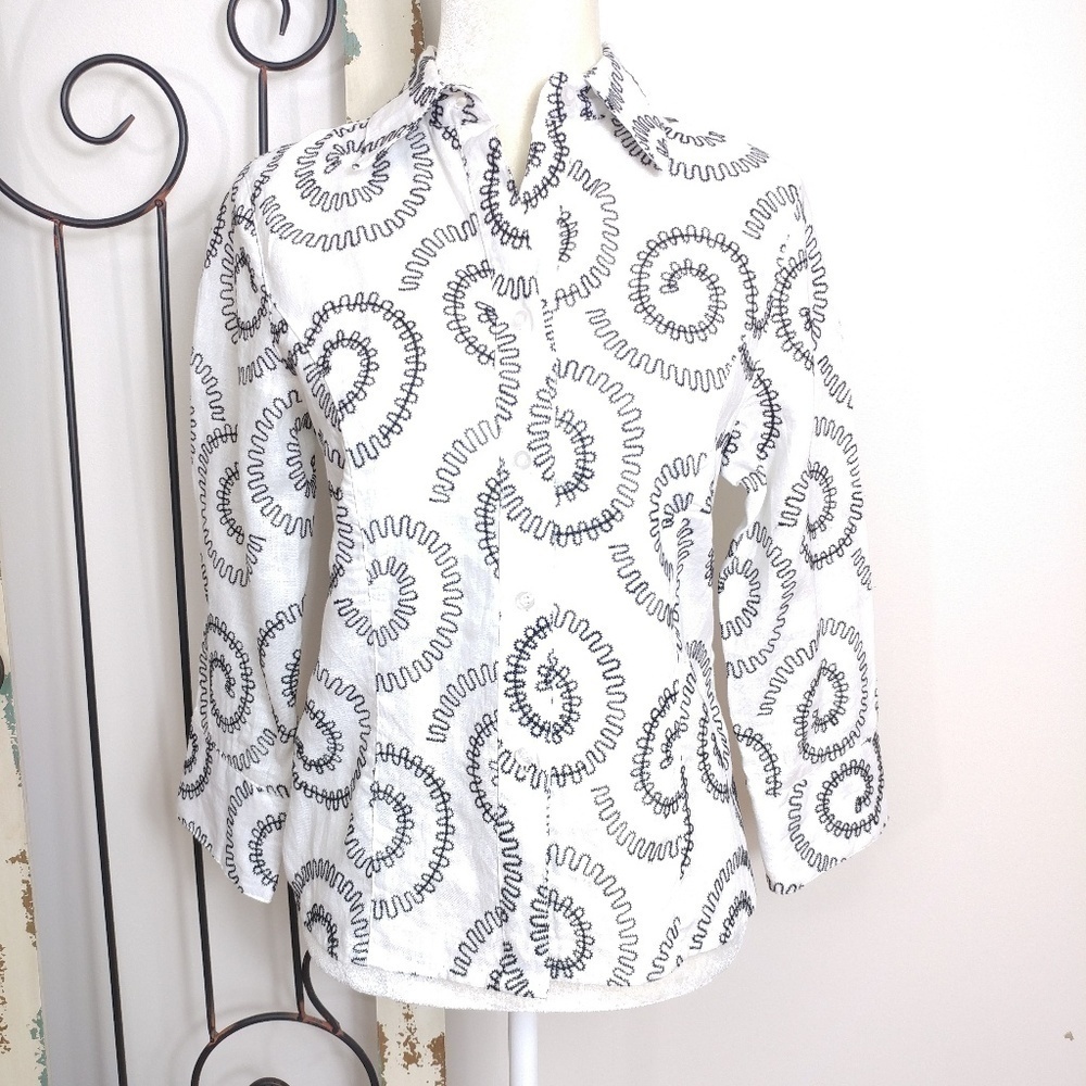 Tweeds linen white embroidered blouse small